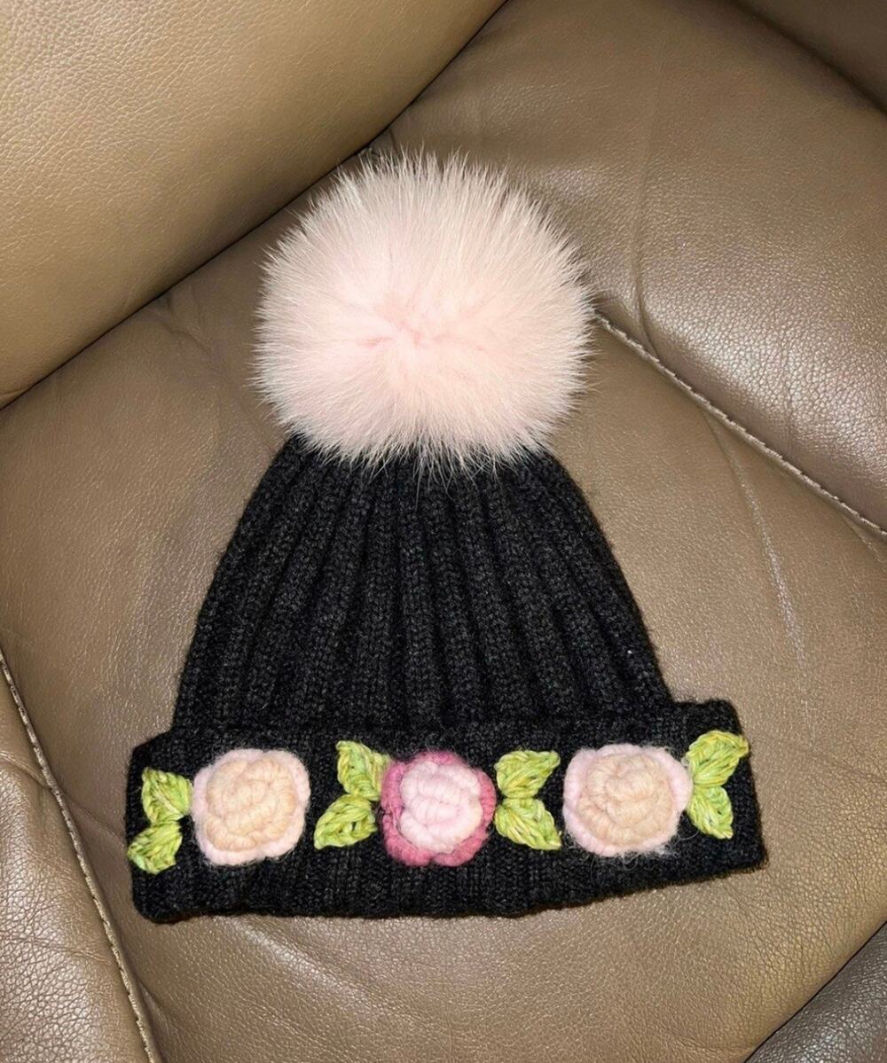 Regina girl’s cashmere real fur pom beanie hat